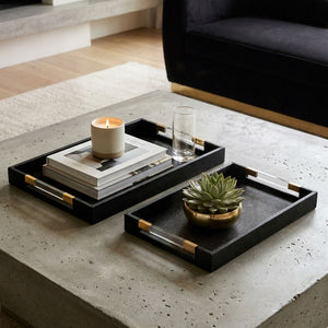 Set of Two Black Shagreen Effect Trays | Cardona