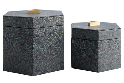 Cardona Set Of Two Hexagonal Blue Shagreen Effect Trinket Boxes