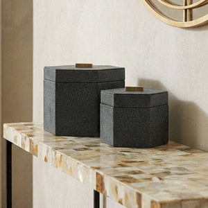 Set of Two Hexagonal Blue Shagreen Effect Trinket Boxes | Cardona