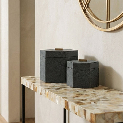 Set of Two Hexagonal Blue Shagreen Effect Trinket Boxes | Cardona