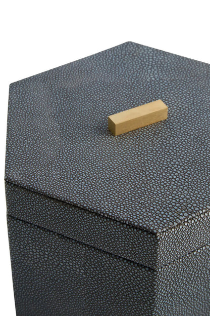Cardona Set Of Two Hexagonal Blue Shagreen Effect Trinket Boxes