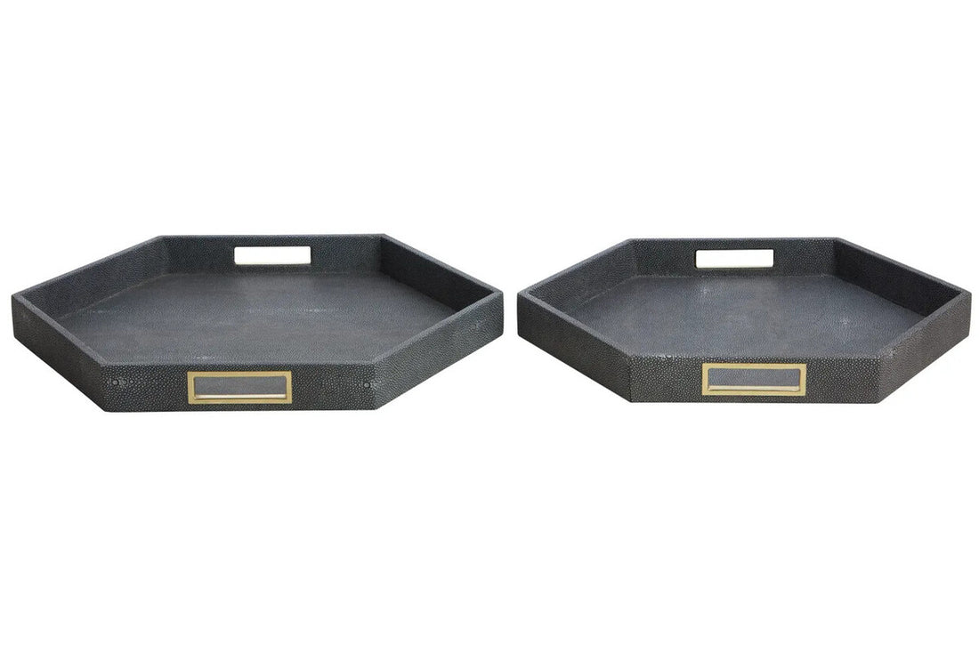 Cardona Set Of Two Hexagonal Blue Shagreen Effect Trays