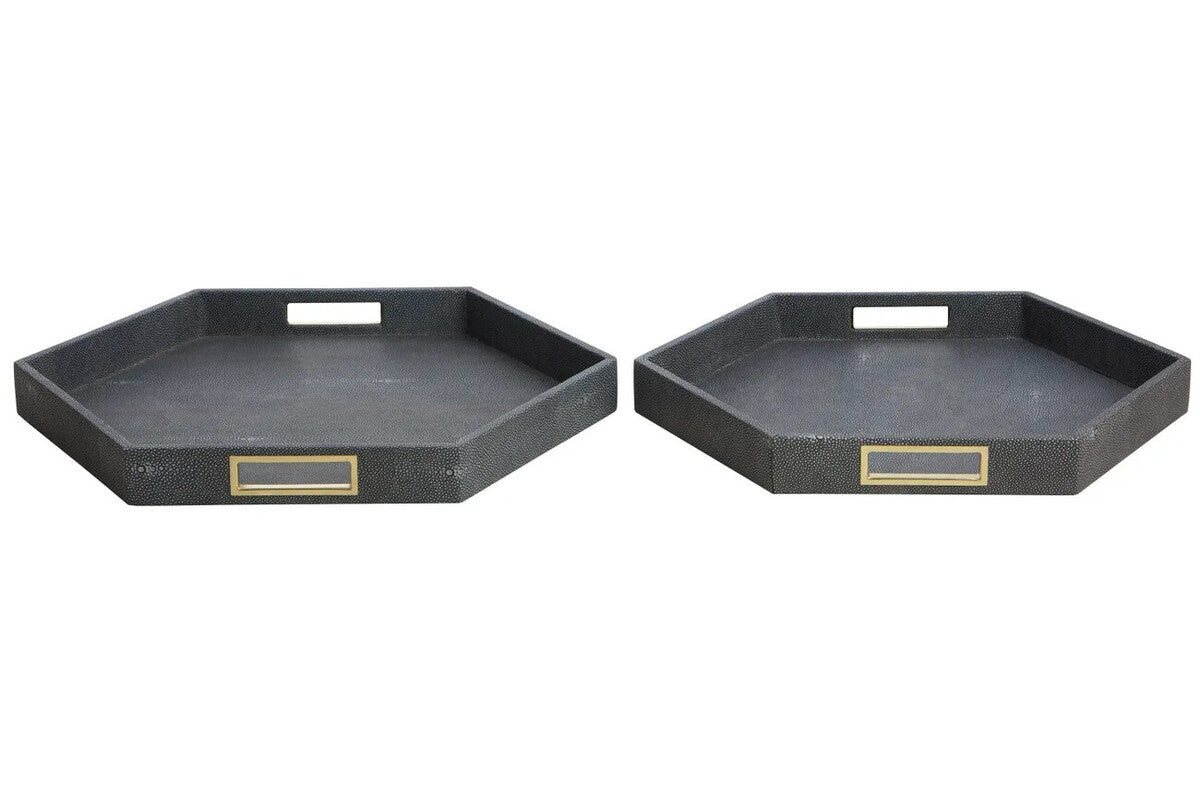Cardona Set Of Two Hexagonal Blue Shagreen Effect Trays
