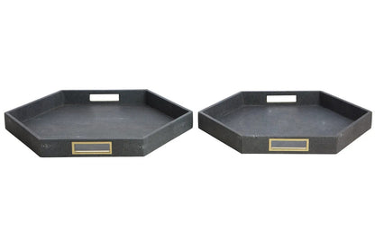 Cardona Set Of Two Hexagonal Blue Shagreen Effect Trays