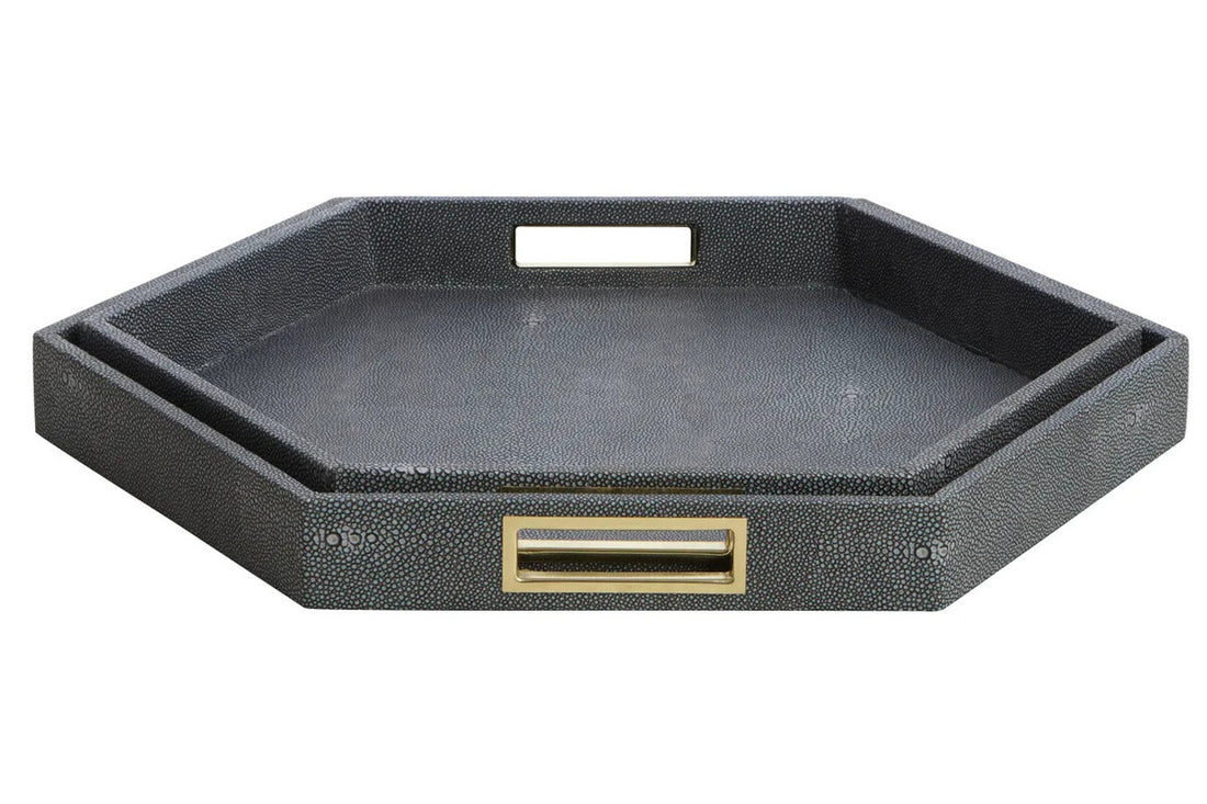 Cardona Set Of Two Hexagonal Blue Shagreen Effect Trays