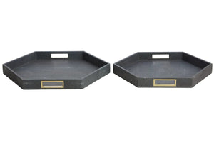 Cardona Set Of Two Hexagonal Blue Shagreen Effect Trays