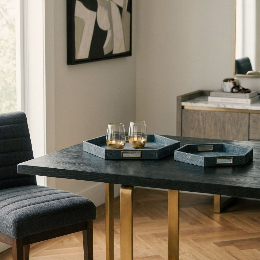 Set of Two Hexagonal Blue Shagreen Effect Trays | Cardona