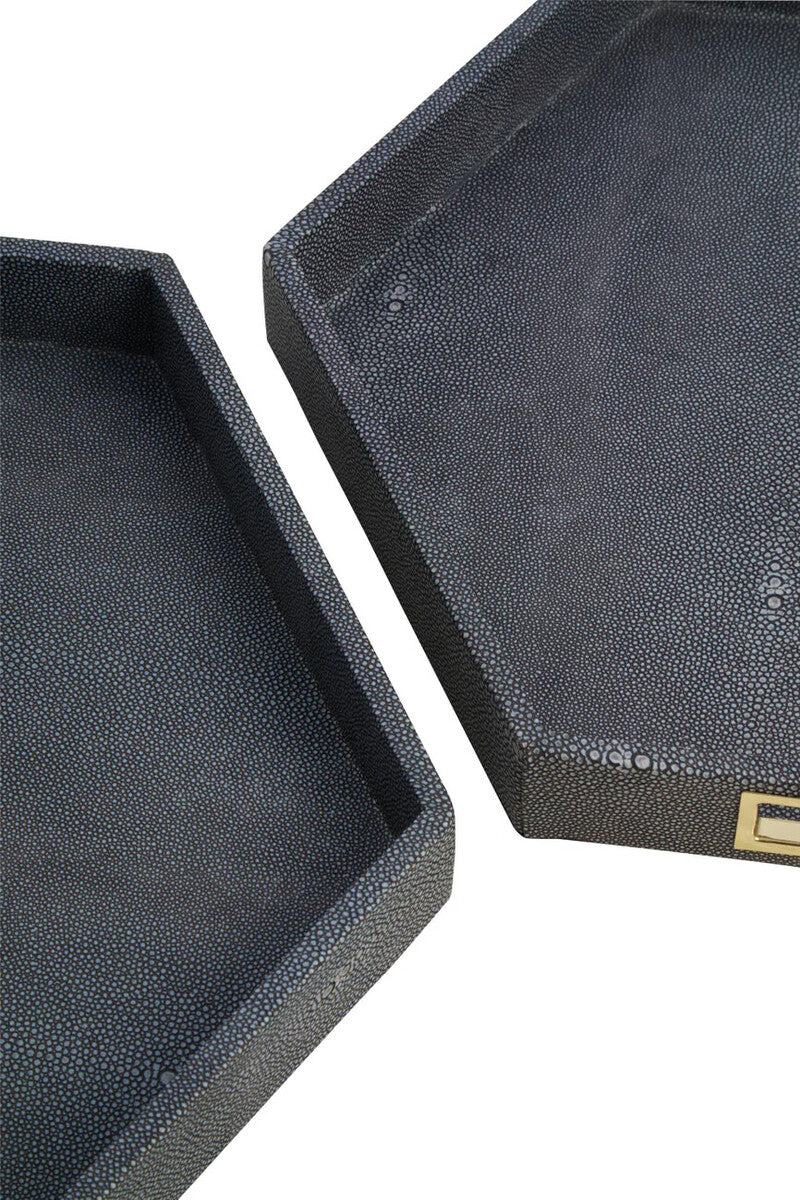 Cardona Set Of Two Hexagonal Blue Shagreen Effect Trays