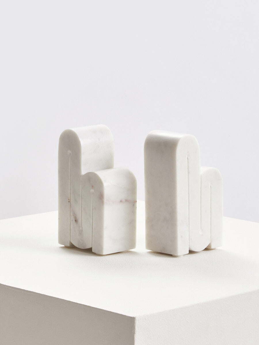 Nason Set of Two White Marble Bookends