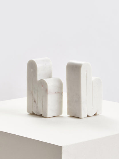 Set of Two White Marble Bookends | Nason