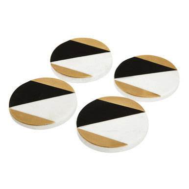 Omari Set of 4 Black and White Marble Gold Inlay Coasters