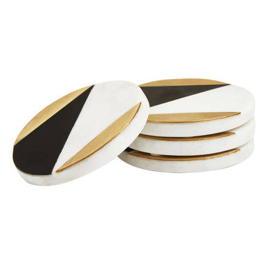 Omari Set of 4 Black and White Marble Gold Inlay Coasters