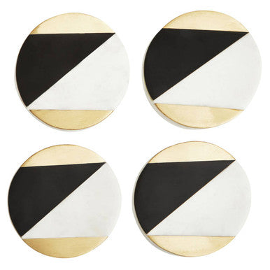 Omari Set of 4 Black and White Marble Gold Inlay Coasters
