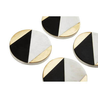 Omari Set of 4 Black and White Marble Gold Inlay Coasters