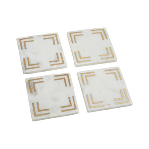 Omari Set of 4 White Marble Gold Inlay Square Coasters
