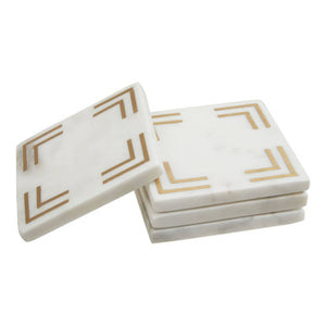 Omari Set of Four White Marble Gold Inlay Square Coasters