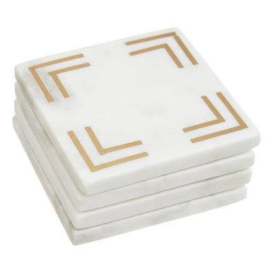 Omari Set of Four White Marble Gold Inlay Square Coasters