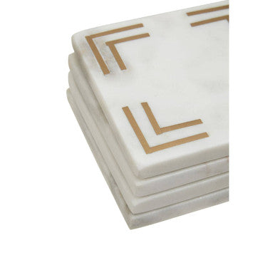 Omari Set of 4 White Marble Gold Inlay Square Coasters
