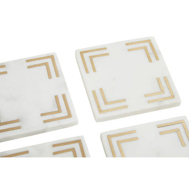 Omari Set of Four White Marble Gold Inlay Square Coasters