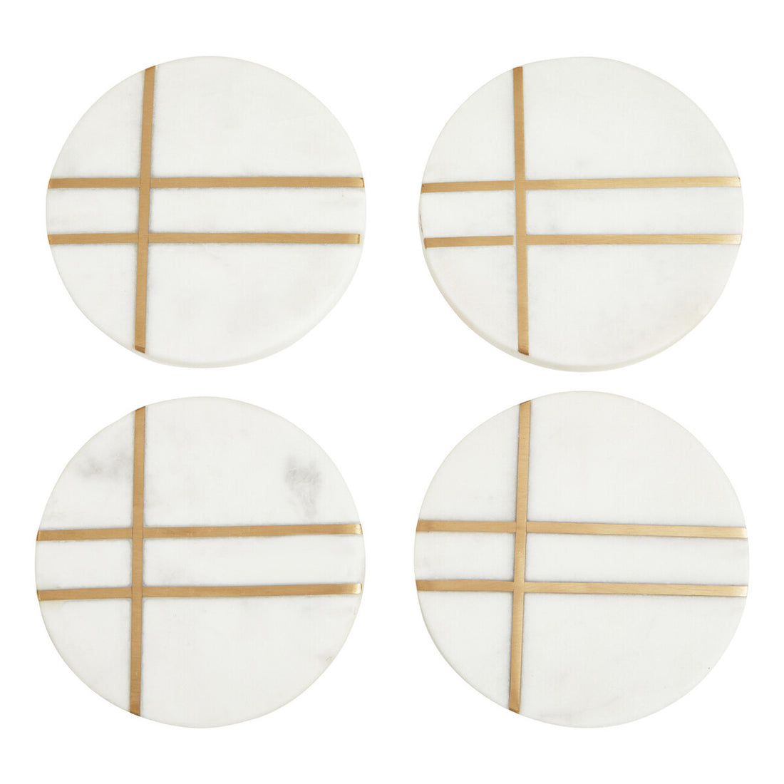 Omari Set of Four White Marble Gold Inlay Round Coasters - Image 1