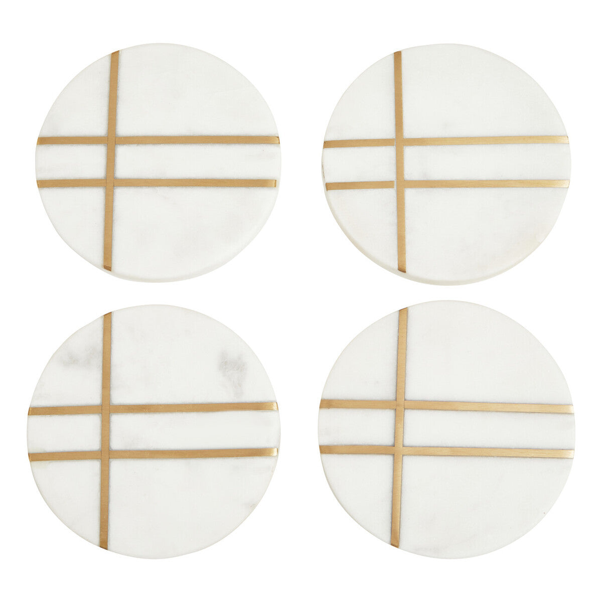 Omari Set of Four White Marble Gold Inlay Round Coasters