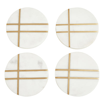 Omari Set of Four White Marble Gold Inlay Round Coasters