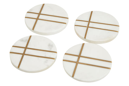 Omari Set of Four White Marble Gold Inlay Round Coasters