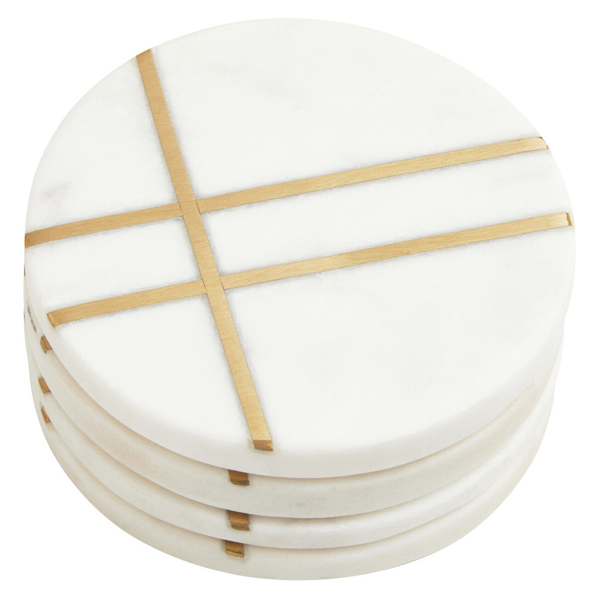 Omari Set of Four White Marble Gold Inlay Round Coasters
