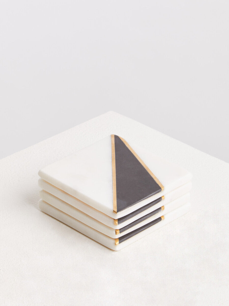 Omari Set of 4 White And Black Marble Coasters