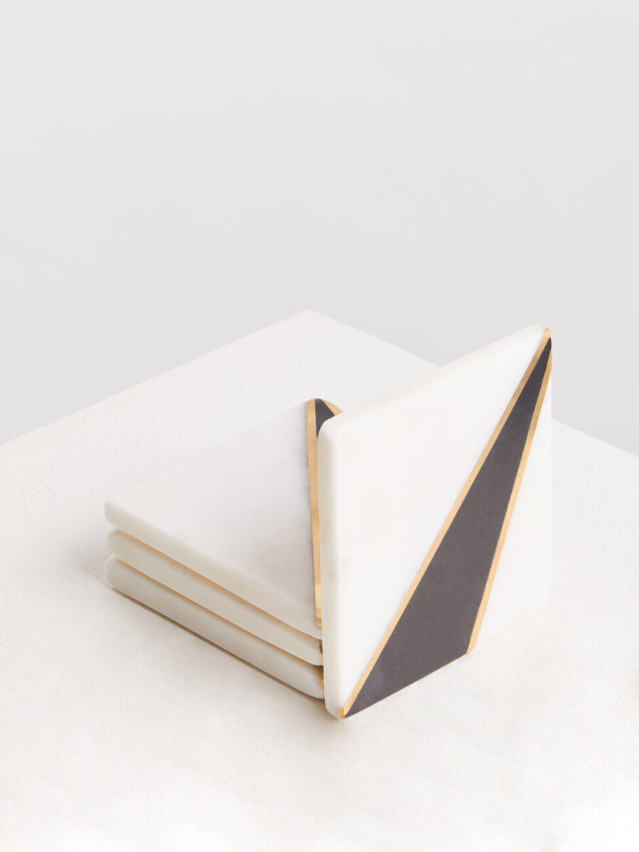 Omari Set of 4 White And Black Marble Coasters