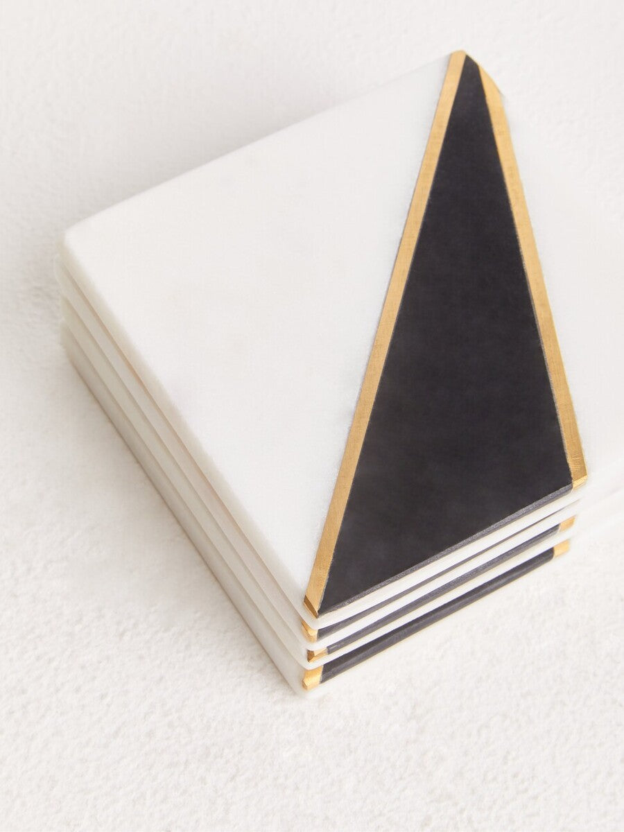 Omari Set of 4 White And Black Marble Coasters