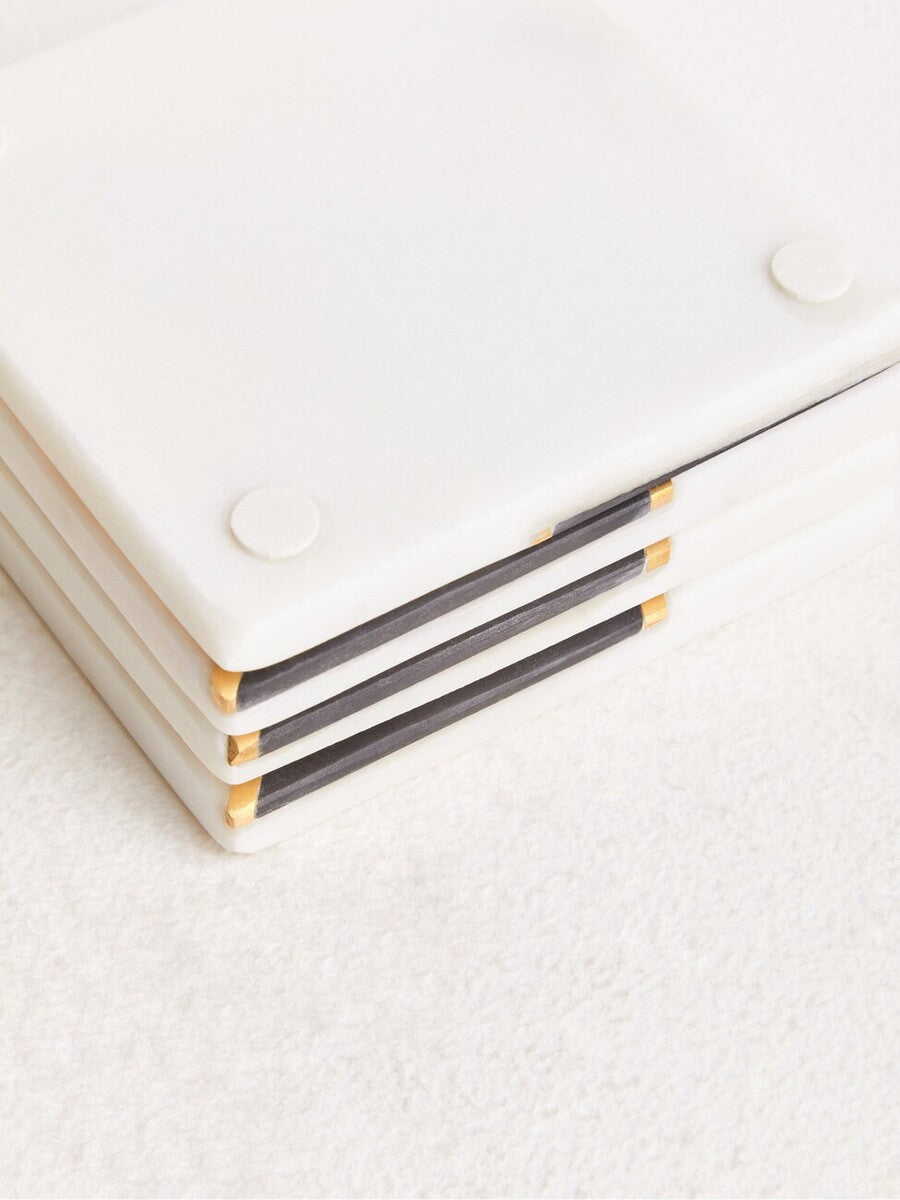 Omari Set of 4 White And Black Marble Coasters