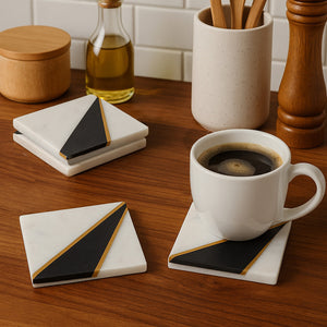 Set of 4 White and Black Marble Coasters | Omari