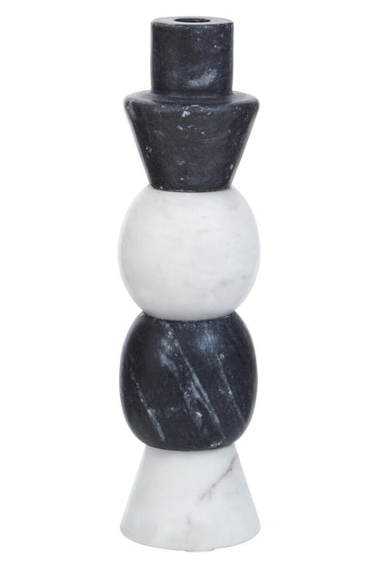 Marble-textured candle holder with three stacked cylindrical sections on a white background