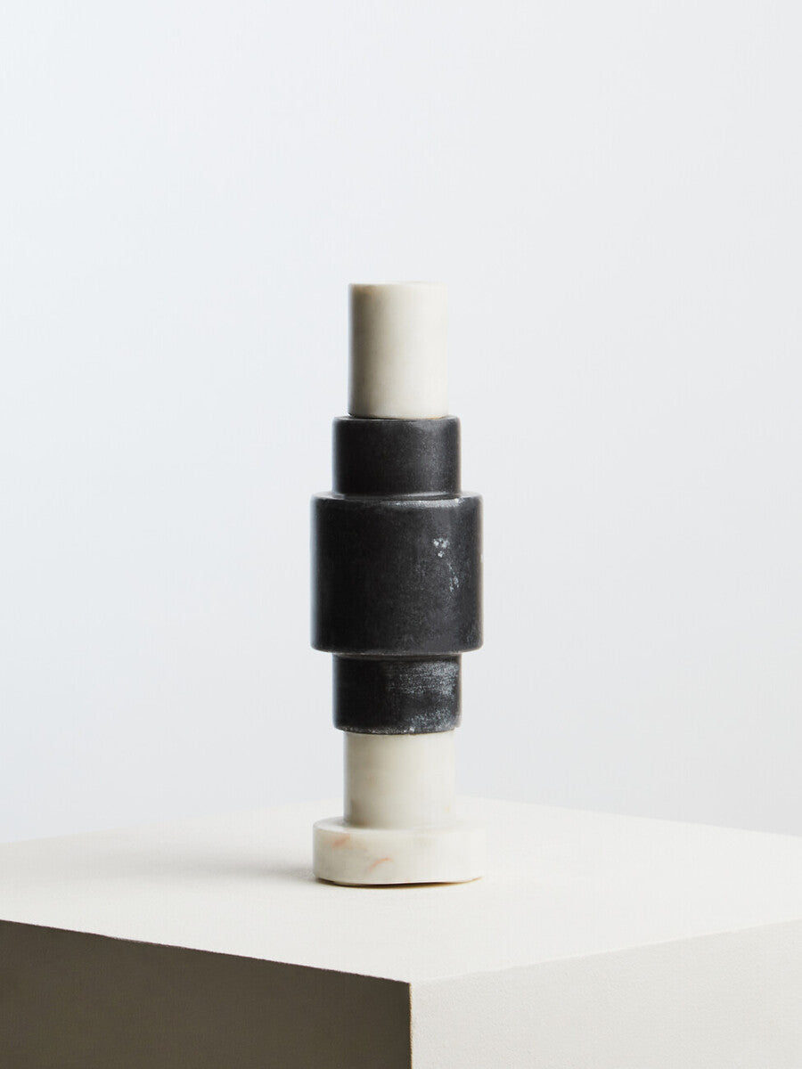Oxana Black And White Marble Candle Holder