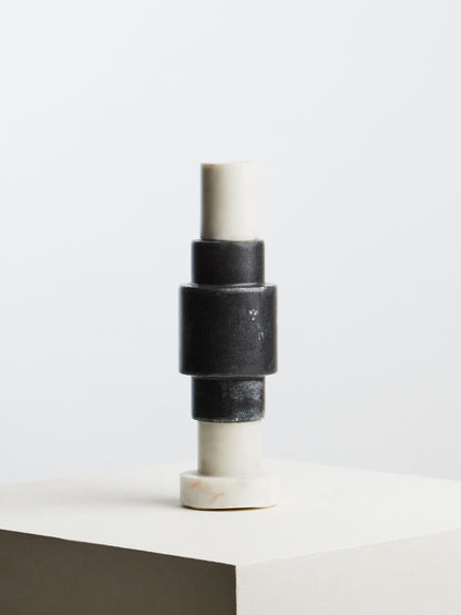 Oxana Black And White Marble Candle Holder