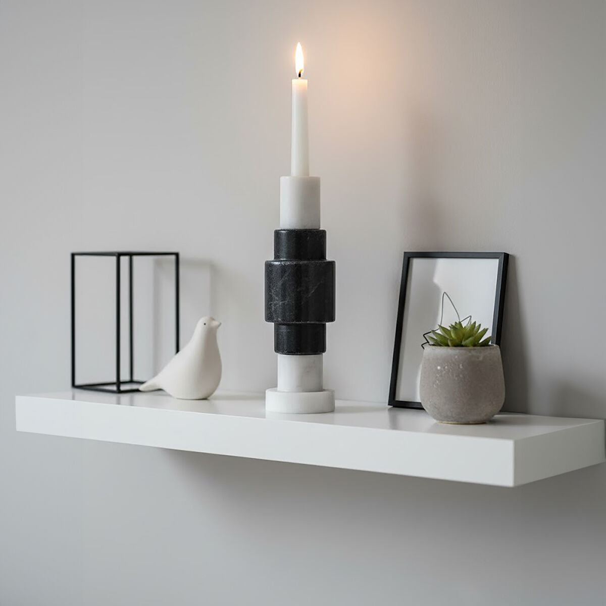 Oxana Black And White Marble Candle Holder