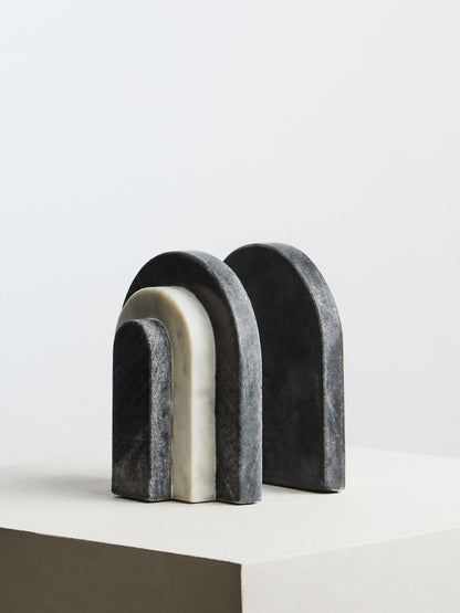 Oxana Black and White Marble Bookends