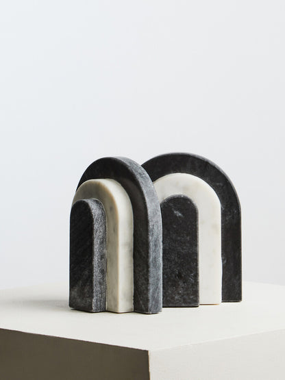 Oxana Black and White Marble Bookends