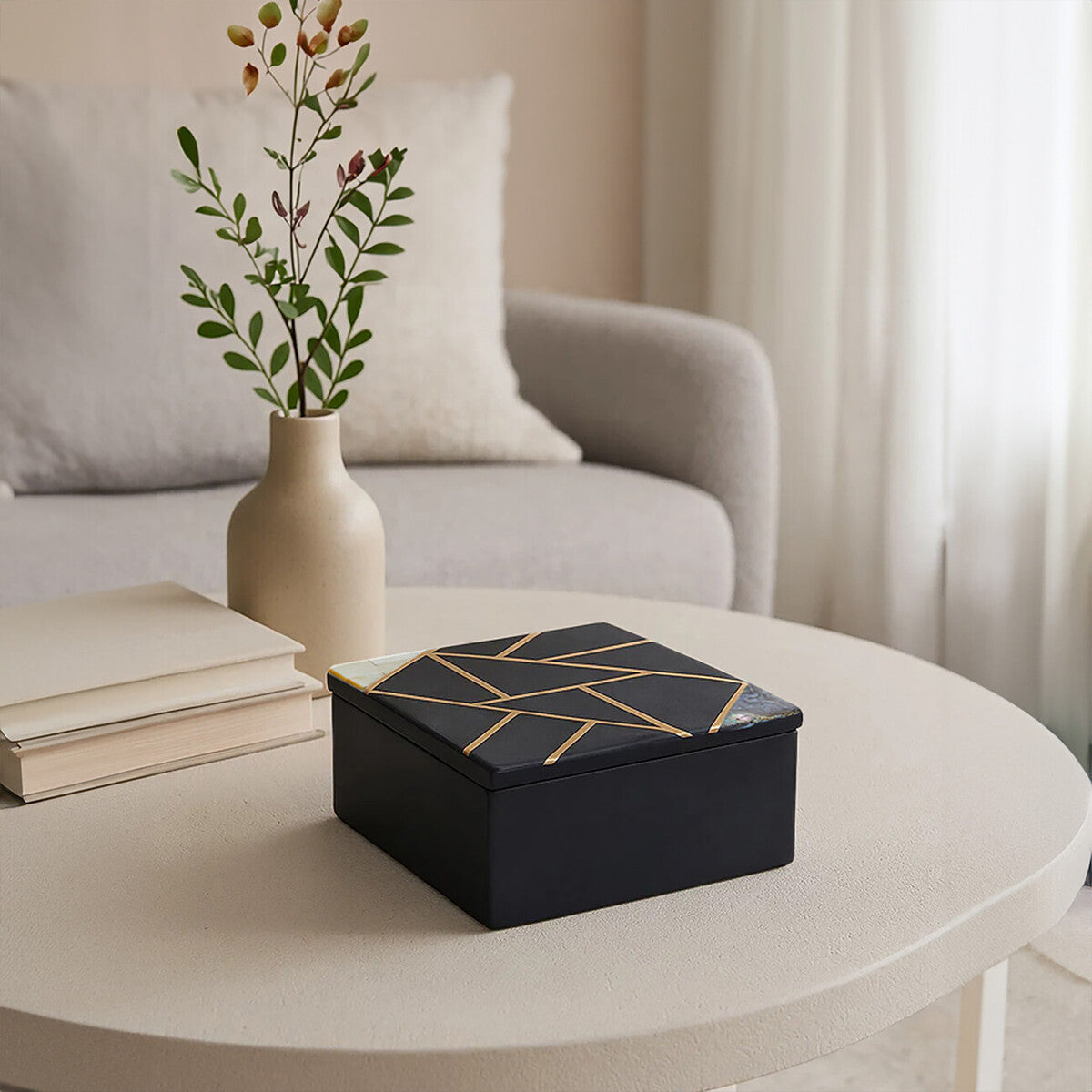 Oriana Small Black Slate with Mother of Pearl Inlay Trinket Box