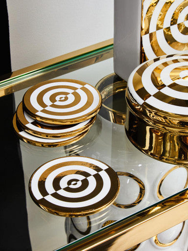 Curva Gold and White Ceramic Jar