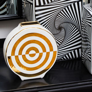 Gold and White Ceramic Round Vase | Curva