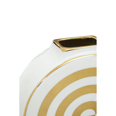 Curva Gold and White Ceramic Round Vase