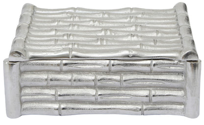 Silver woven rectangular box on a white background