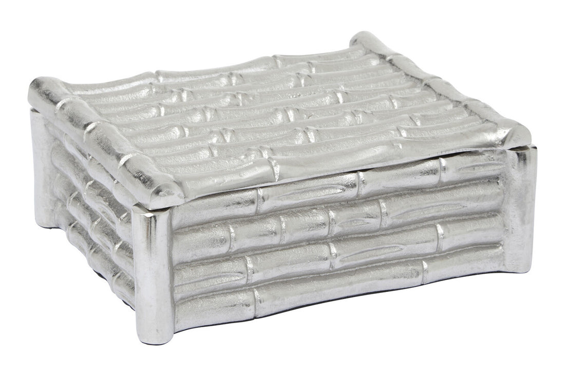 Hiba Small Silver Finish Bamboo Effect Trinket Box