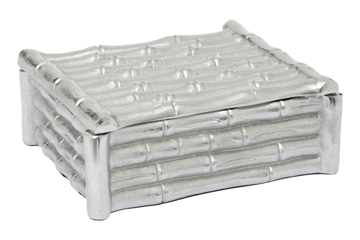 Hiba Small Silver Finish Bamboo Effect Trinket Box