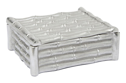 Hiba Small Silver Finish Bamboo Effect Trinket Box