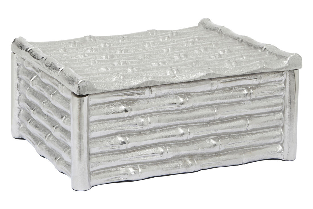 Hiba Large Silver Finish Bamboo Effect Trinket Box