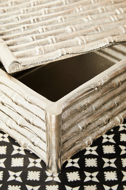 Hiba Large Silver Finish Bamboo Effect Trinket Box