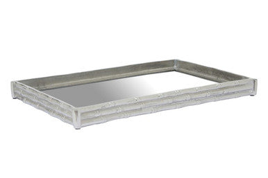 Hiba Silver Finish Bamboo Effect Mirrored Tray